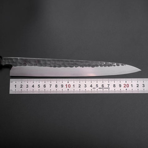 Yanagiba Blue Steel #2 Kurouchi Tsuchime Büffelhorn und Ebenholz Griff 230mm-[Musashi]-[Japan-Küchenmesser]