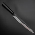 Yanagiba Blue Steel #2 Kurouchi Tsuchime Büffelhorn und Ebenholz Griff 230mm-[Musashi]-[Japan-Küchenmesser]