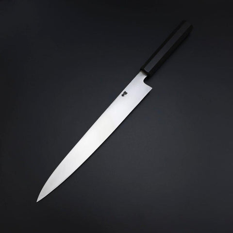 Yanagiba Blue Steel #2 Kurouchi Tsuchime Büffelhorn und Ebenholz Griff 260mm-[Musashi]-[Japan-Küchenmesser]