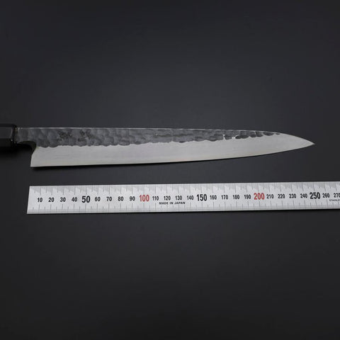 Yanagiba Blue Steel #2 Kurouchi Tsuchime Büffelhorn und Ebenholz Griff 260mm-[Musashi]-[Japan-Küchenmesser]