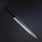 Yanagiba Blue Steel #2 Kurouchi Tsuchime Büffelhorn und Ebenholz Griff 260mm-[Musashi]-[Japan-Küchenmesser]