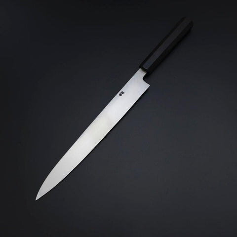 Yanagiba Blue Steel #2 Kurouchi Tsuchime Büffelhorn und Ebenholz Griff 270mm-[Musashi]-[Japan-Küchenmesser]