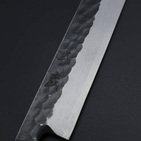 Yanagiba Blue Steel #2 Kurouchi Tsuchime Büffelhorn und Ebenholz Griff 270mm-[Musashi]-[Japan-Küchenmesser]