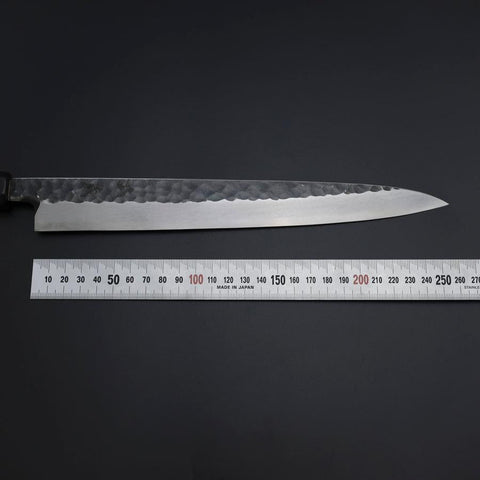 Yanagiba Blue Steel #2 Kurouchi Tsuchime Büffelhorn und Ebenholz Griff 270mm-[Musashi]-[Japan-Küchenmesser]