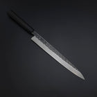 Yanagiba Blue Steel #2 Kurouchi Tsuchime Büffelhorn und Ebenholz Griff 270mm-[Musashi]-[Japan-Küchenmesser]