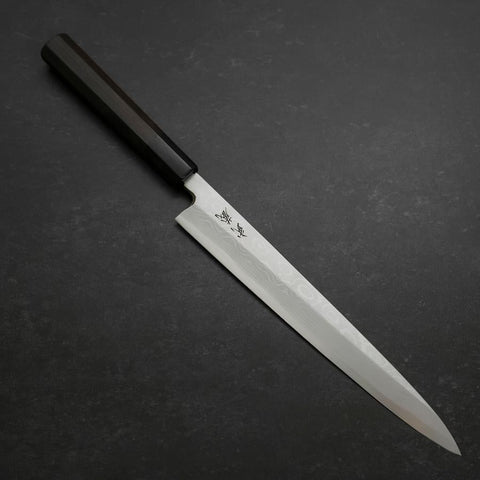 Yanagiba Blue Steel #2 Suminagashi Büffelhorn und Ebenholz Griff 240mm-[Musashi]-[Japan-Küchenmesser]