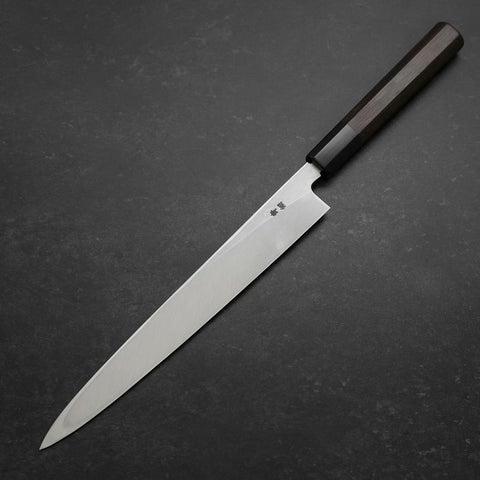 Yanagiba Blue Steel #2, Suminagashi Büffelhorn und Ebenholz Griff, 240mm-[Musashi]-[Japan-Küchenmesser]