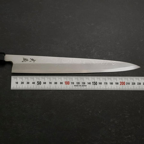 Yanagiba Blue Steel #2, Suminagashi Büffelhorn und Ebenholz Griff, 240mm-[Musashi]-[Japan-Küchenmesser]