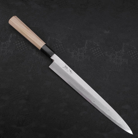 Yanagiba Blue Steel #2 Suminagashi Büffelhorn und Magnolienholz Griff 260mm-[Musashi]-[Japan-Küchenmesser]