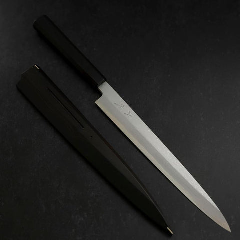 Yanagiba Blue steel #1 Suminagashi Büffelhorn und Ebenholz Griff mit Scheide 270mm-[Musashi]-[Japan-Küchenmesser]