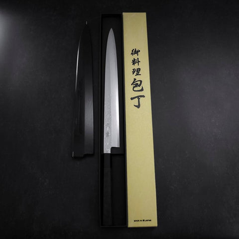 Yanagiba Blue steel #1 Suminagashi Büffelhorn und Ebenholz Griff mit Scheide 330mm-[Musashi]-[Japan-Küchenmesser]