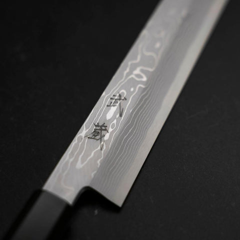 Yanagiba Blue steel #1 Suminagashi Büffelhorn und Ebenholz Griff mit Scheide 330mm-[Musashi]-[Japan-Küchenmesser]
