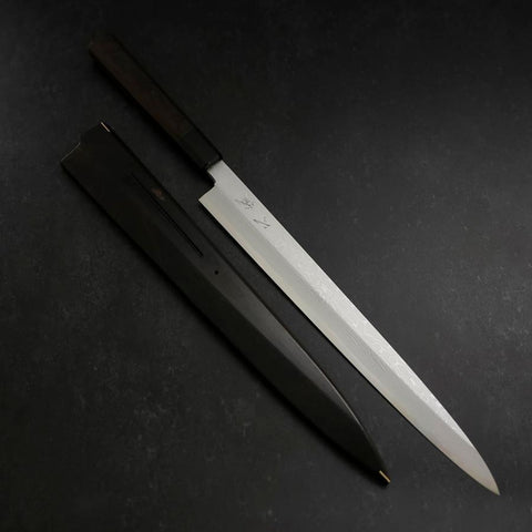 Yanagiba Blue steel #1 Suminagashi Büffelhorn und Ebenholz Griff mit Scheide 330mm-[Musashi]-[Japan-Küchenmesser]