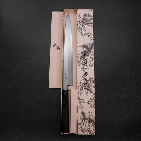 Yanagiba Blue Steel #2 Suminagashi Büffelhorn und Ebenholz Griff 300mm-[Musashi]-[Japan-Küchenmesser]