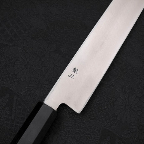 Yanagiba (Linkshand) Silver Steel #3 Kasumi Büffelhorn und Ebenholz Griff 240mm-[Musashi]-[Japan-Küchenmesser]