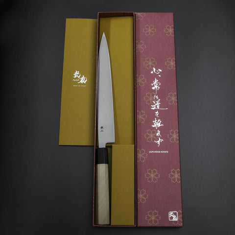 Yanagiba Linkshand Silver Steel #3 Kasumi Büffelhorn und Magnolienholz Griff 240mm-[Musashi]-[Japan-Küchenmesser]