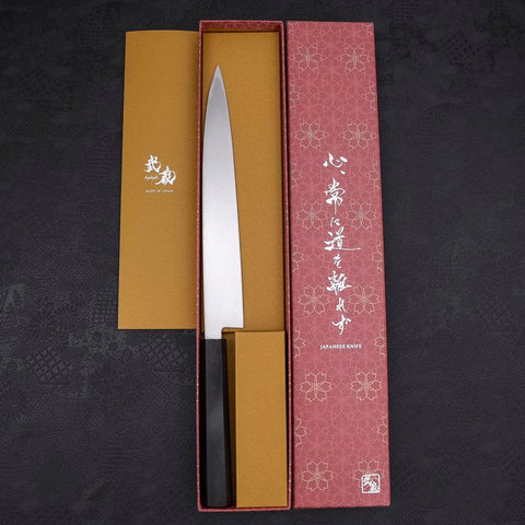 Yanagiba (Linkshand) White Steel #2 Kasumi Büffelhorn und Magnolienholz Griff 240mm-[Musashi]-[Japan-Küchenmesser]