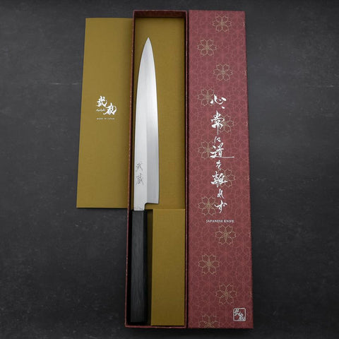 Yanagiba Silver Steel #3 Kasumi Urushi Griff in Dunkelblau 240mm-[Musashi]-[Japan-Küchenmesser]