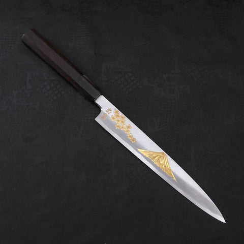 Yanagiba White Steel #2, Kasumi Chokin "Sakura-Fuji" Büffelhorn und Ebenholz Griff, 210mm-[Musashi]-[Japan-Küchenmesser]