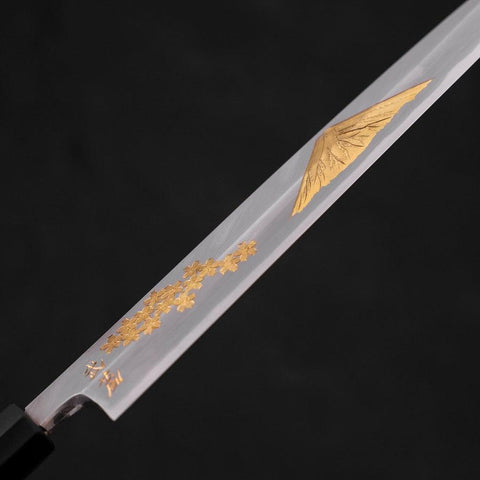 Yanagiba White Steel #2, Kasumi Chokin "Sakura-Fuji" Büffelhorn und Ebenholz Griff, 240mm-[Musashi]-[Japan-Küchenmesser]