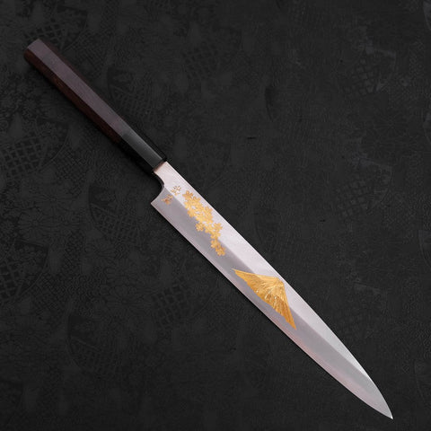 Yanagiba White Steel #2, Kasumi Chokin "Sakura-Fuji" Büffelhorn und Ebenholz Griff, 240mm-[Musashi]-[Japan-Küchenmesser]