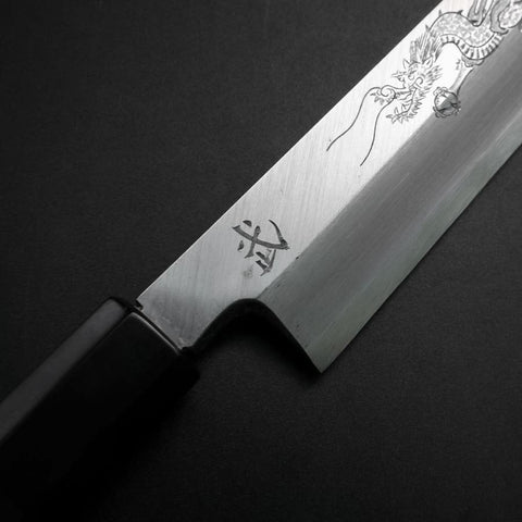Yanagiba White Steel #2 Kasumi Silber Drache Büffelhorn und Ebenholz Griff 240mm-[Musashi]-[Japan-Küchenmesser]