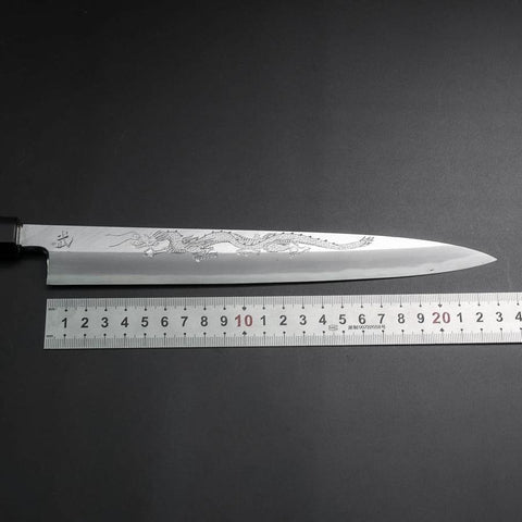 Yanagiba White Steel #2 Kasumi Silber Drache Büffelhorn und Ebenholz Griff 240mm-[Musashi]-[Japan-Küchenmesser]