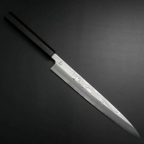 Yanagiba White Steel #2 Kasumi Silber Drache Büffelhorn und Ebenholz Griff 240mm-[Musashi]-[Japan-Küchenmesser]