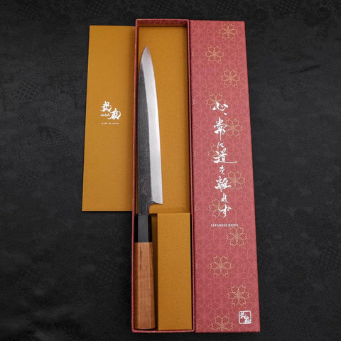 Yanagiba White Steel #2 Kurouchi Büffelhorn und Teakholz Griff 225mm-[Musashi]-[Japan-Küchenmesser]