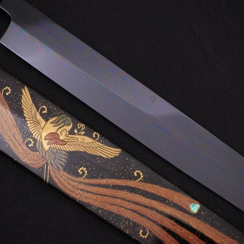 Yanagiba White Steel #2 Schwarzes Kagami Finish Mond-Fuji Sui-Honyaki Urushi Griff mit Urushi Scheide 330mm-[Musashi]-[Japan-Küchenmesser]