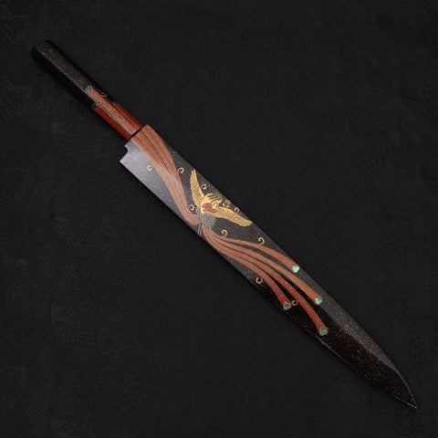 Yanagiba White Steel #2 Schwarzes Kagami Finish Mond-Fuji Sui-Honyaki Urushi Griff mit Urushi Scheide 330mm-[Musashi]-[Japan-Küchenmesser]