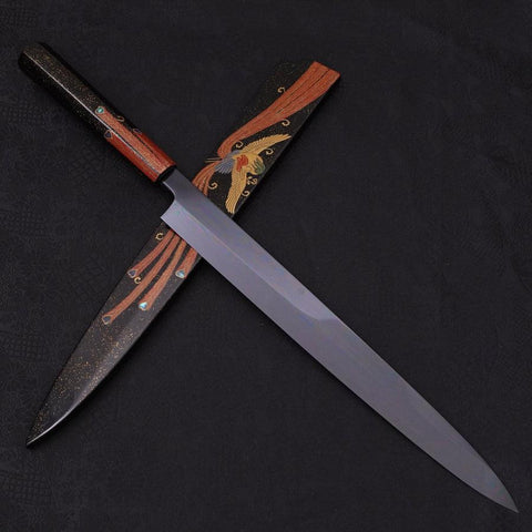 Yanagiba White Steel #2 Schwarzes Kagami Finish Mond-Fuji Sui-Honyaki Urushi Griff mit Urushi Scheide 330mm-[Musashi]-[Japan-Küchenmesser]